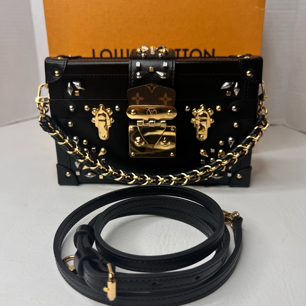 New Louis Vuitton Petite Malle Taiga Monogram Studded Black Trunk Bag